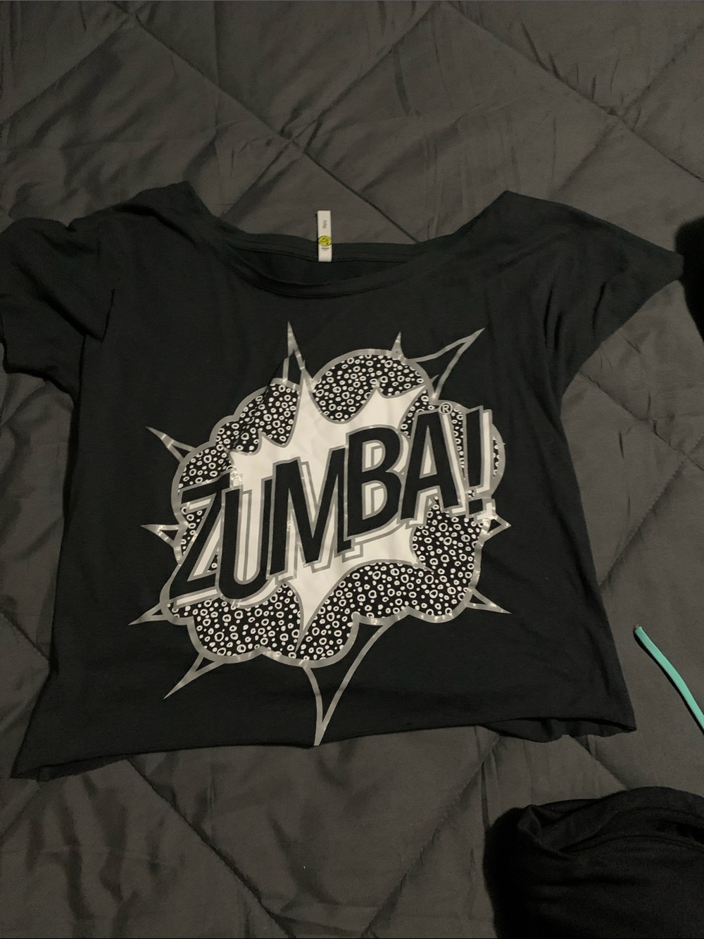 Zumba Fitness Black Crop Top with Silver Pop-Graphic